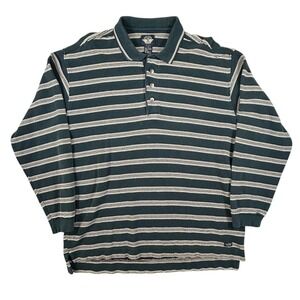 Vintage Dockers Mens Long Sleeve Striped Polo Shirt Green White Cotton Large L